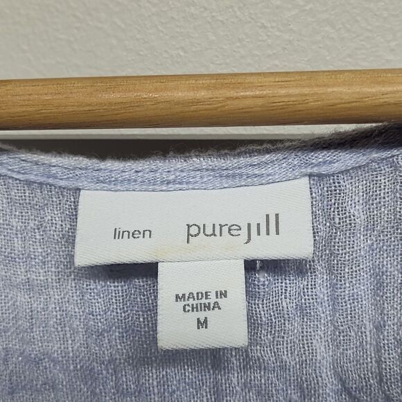 J. Jill Pure Jill Linen Top Women Size M Blue Sleeveless Sheer Breathable Casual - Picture 6 of 8